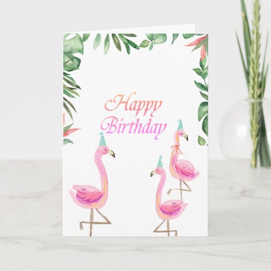 Lieflijke Roze Flamingo's Tropische Bladeren Kaart (Voorkant)