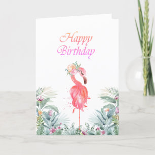 Lieflijke Roze Flamingo's Tropische Bloemen Verjaa Kaart