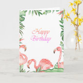 Lieflijke Roze Flamingo's Tropische Verjaardag Kaart (Gele Bloem)