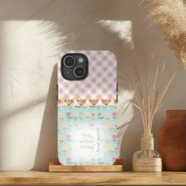 Lieflijke Roze Geruite Pastel Bloemengoud Duiven G iPhone 15 Case