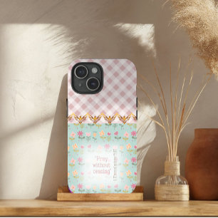 Lieflijke Roze Geruite Pastel Bloemengoud Duiven G iPhone 15 Case