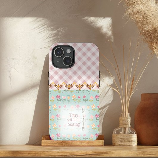 Lieflijke Roze Geruite Pastel Bloemengoud Duiven G Case-Mate iPhone Case
