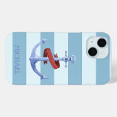 Lieflijke scheepsanker lichtblauwe strepen Case-Mate iPhone case (Achterkant (horizontaal))