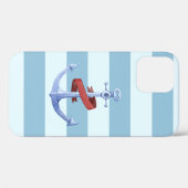 Lieflijke scheepsanker lichtblauwe strepen Case-Mate iPhone case (Achterkant (horizontaal))