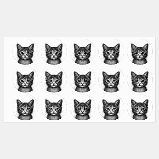 Lieflijke schets van jonge kat labels (Vel)
