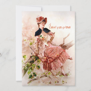 Lieflijke Vintage Dame In Roze Jurk Kaart