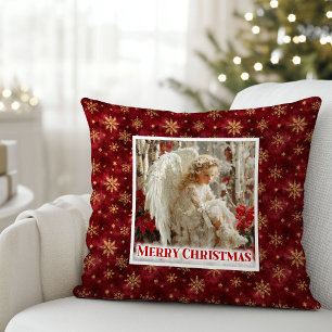 Lieflijke Vintage Engel Rood Goud Festive Kerstmis Kussen
