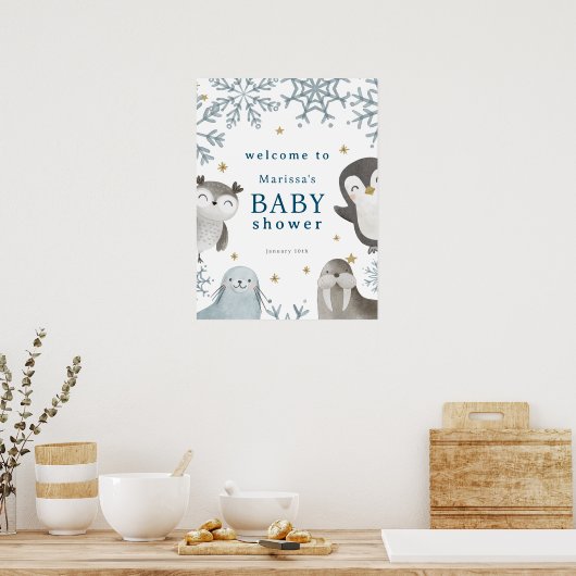 Lieflijke Winter Arctische Dieren Baby Shower Welk Poster (Keuken)