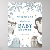 Lieflijke Winter Arctische Dieren Baby Shower Welk Poster (Voorkant)
