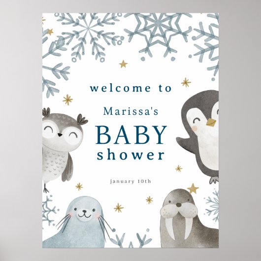 Lieflijke Winter Arctische Dieren Baby Shower Welk Poster (Voorkant)