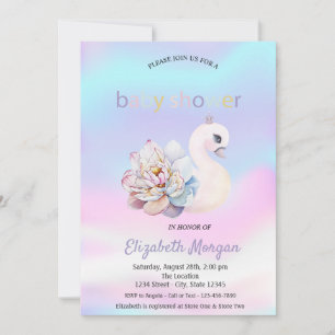 Lieflijke Zwaan Bloem Holografische Baby Borrel Kaart