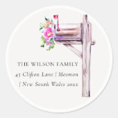 Liefroze Floral Mailbox Wij hebben Bewegd Adres Ronde Sticker (Voorkant)