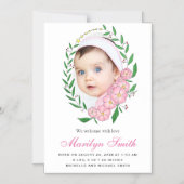 Liefroze Floral Wreatfoto geboorteaankondiging Magnetische Uitnodiging (Voorkant)