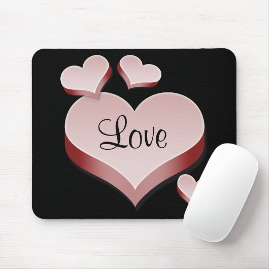 Liefroze harten op zwarte achtergrond Mousepad Muismat (Met muis)