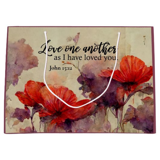 Liefs elkaar bijbelvers rood Paarse bloemen Groot Cadeauzakje (Voorkant)