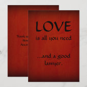 Liefs en een goede advocaat dank je bedankkaart (Voorkant / Achterkant)