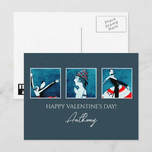 Liefs. Fijne Valentijnsdag. Art Deco Feestdagenkaart (Voorkant / Achterkant)