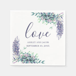 Liefs. Lavendel paarse bloemen. Bloemenbruiloft Servet