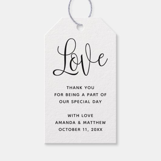 Liefs. Minimalistische eenvoudige script bruiloft  Cadeaulabel (Voorkant)