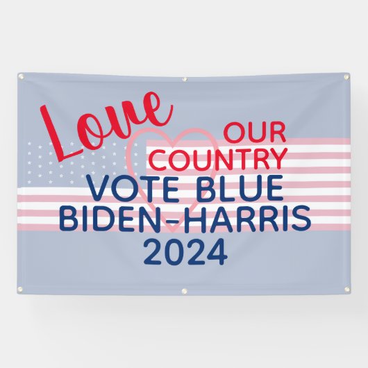 Liefs Ons Land Stemming Blauw Biden-Harris 2024 Spandoek (Horizontaal)