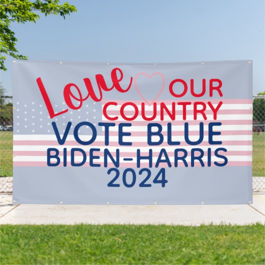 Liefs Ons Land Stemming Blauw Biden-Harris 2024 Spandoek (Buitenkant)