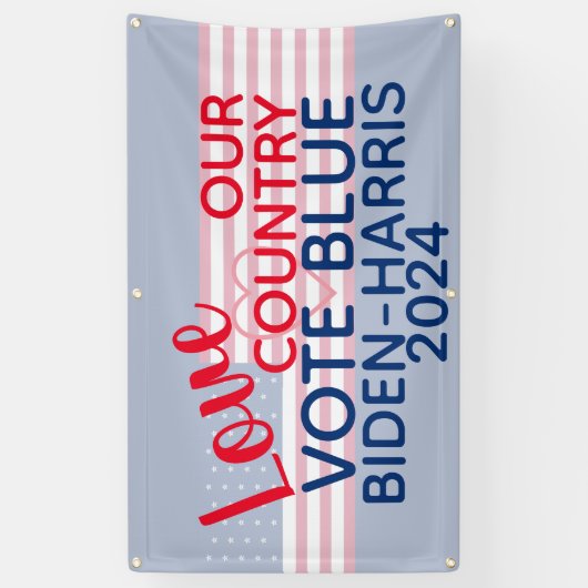 Liefs Ons Land Stemming Blauw Biden-Harris 2024 Spandoek (Verticaal)