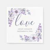 Liefs. Paarse bloemen. Lila bloemenscript bruiloft Servet (Voorkant)