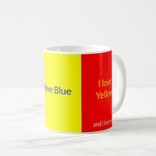 Liefs Rood Blauw Geel en jullie allemaal Mok (Voorkant rechts)