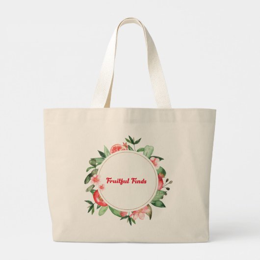 Liefs Roze Bloemen & Granaatappel Grote Canvas tas (Achterkant)