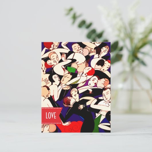 Liefs. Valentijnsdag. Dansende koppels Art Deco Feestdagenkaart (Staand voorkant)