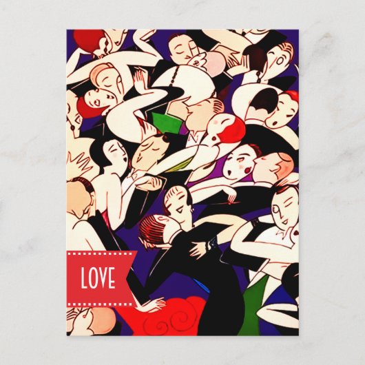Liefs. Valentijnsdag. Dansende koppels Art Deco Feestdagenkaart (Voorkant)