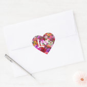 Liefs veelkleurig bloemmotief hart sticker (Envelop)