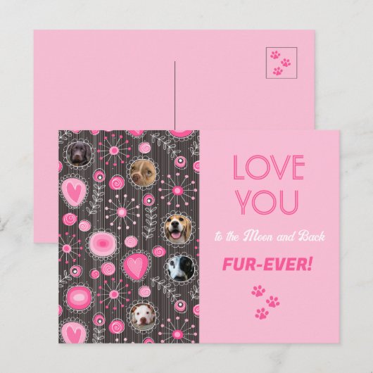 Liefs voor altijd Roze Hart Bloem Fotocollage Briefkaart (Voorkant / Achterkant)