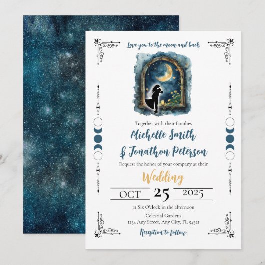 Liefs voor de Moon Celestial Wedding Invitation Kaart (Voorkant / Achterkant)