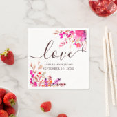 Liefs. Waterverf roze bloementuin script bruiloft Servet (Insitu)