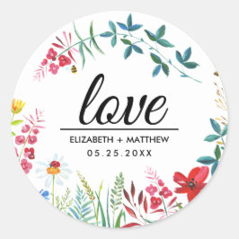 Liefs. Zomer Wildbloemen Trouwstickers Ronde Sticker