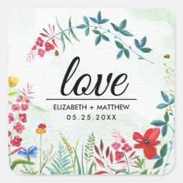 Liefs. Zomer Wildbloemen Trouwstickers Vierkante Sticker