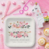 Liefst Blush Pink Waterverf Floral Weddenschap Bed Papieren Bordje (Feest)