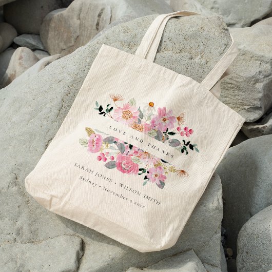 Liefst Blush Pink Waterverf Floral Weddenschap Bed Tote Bag