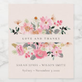 Liefst Blush Pink Waterverf Floral Weddenschap Bed Wijn Etiket (Enkel label)