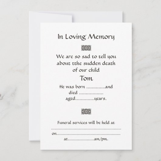 Liefste begrafenis van kinderen - in liefhebbend g aankondiging (Achterkant)