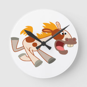 Liefste Cartoon Pinto Horse Wall Clock Ronde Klok