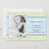 Liefste Damask Baby Boy Birth Announement Aankondiging (Voorkant)