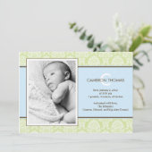 Liefste Damask Baby Boy Birth Announement Aankondiging (Staand voorkant)