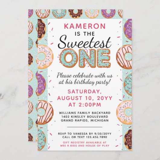 LIEFSTE EEN Blauwe Ijsdonuts Baby Eerste Verjaarda Kaart (Voorkant / Achterkant)