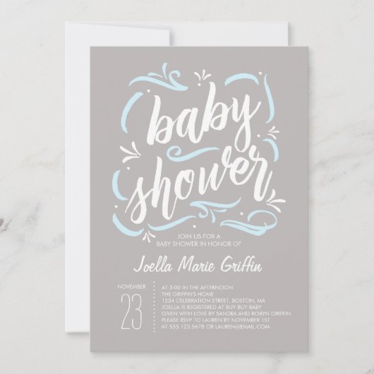 Liefste grijs en blauw Baby shower uitnodiging (Voorkant)