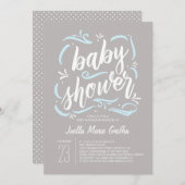 Liefste grijs en blauw Baby shower uitnodiging (Voorkant / Achterkant)