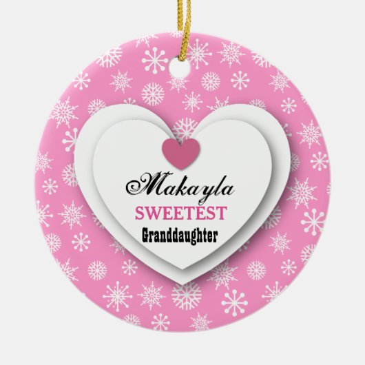 Liefste kleindochter Roze witte neusvlokken C11 Keramisch Ornament (Voorkant)