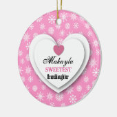 Liefste kleindochter Roze witte neusvlokken C11 Keramisch Ornament (Links)
