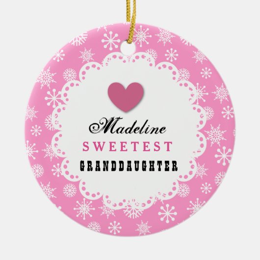 Liefste kleindochter Roze witte neusvlokken C14 Keramisch Ornament (Voorkant)